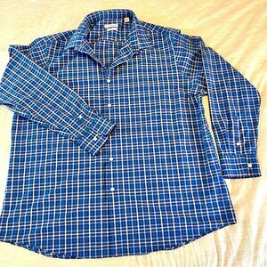 J M Haggar Mens Plaid Button Up Shirt Size 18-18.5 34/35 Slim Fit